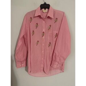 Tia Designs Vintage Red White Pinstripe Candy Cane Embroidered Holiday Shirt 2XT